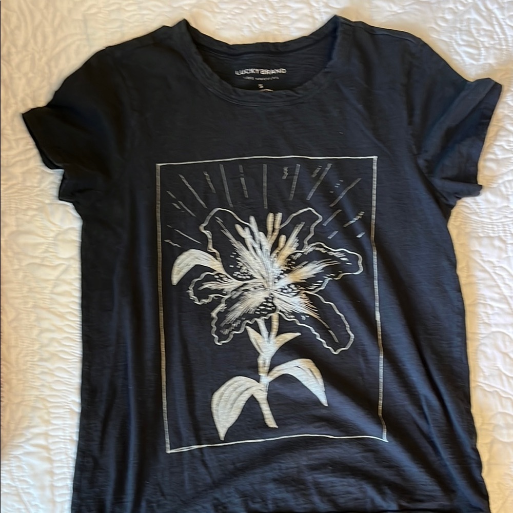 Lucky Brand Black T-Shirt with Floral Design